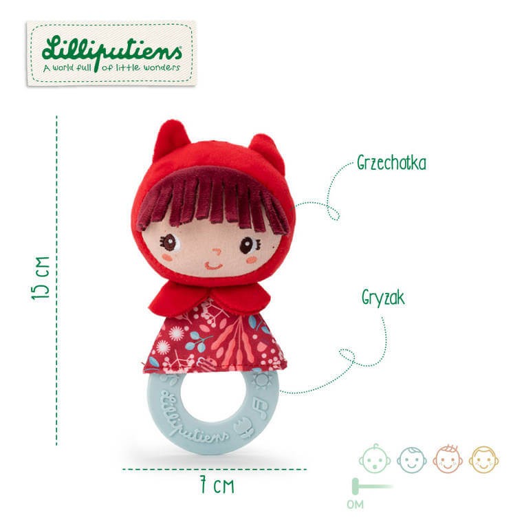 Grzechotka z silikonowym gryzakiem Czerwony Kapturek / Lilliputiens