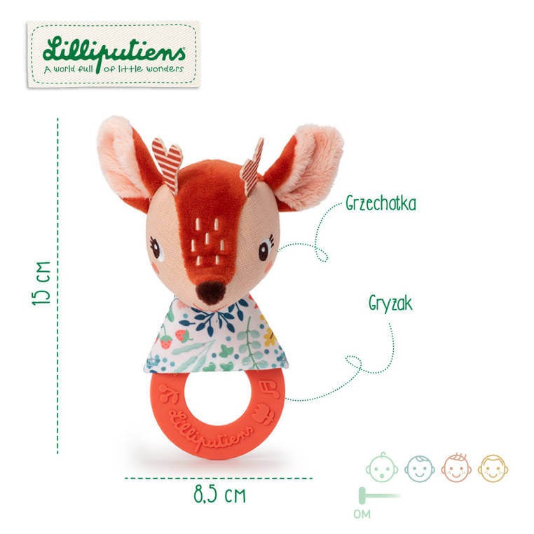 Grzechotka z silikonowym gryzakiem Sarenka Stella / Lilliputiens