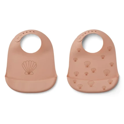 Silikonowy śliniak z kieszonką Tilda 2-pak - Seashell, Pale tuscany / Liewood