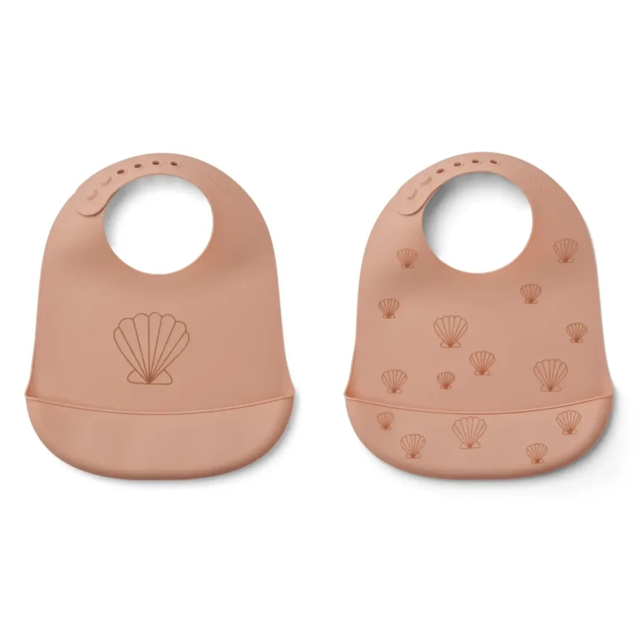 Silikonowy śliniak z kieszonką Tilda 2-pak - Seashell, Pale tuscany / Liewood