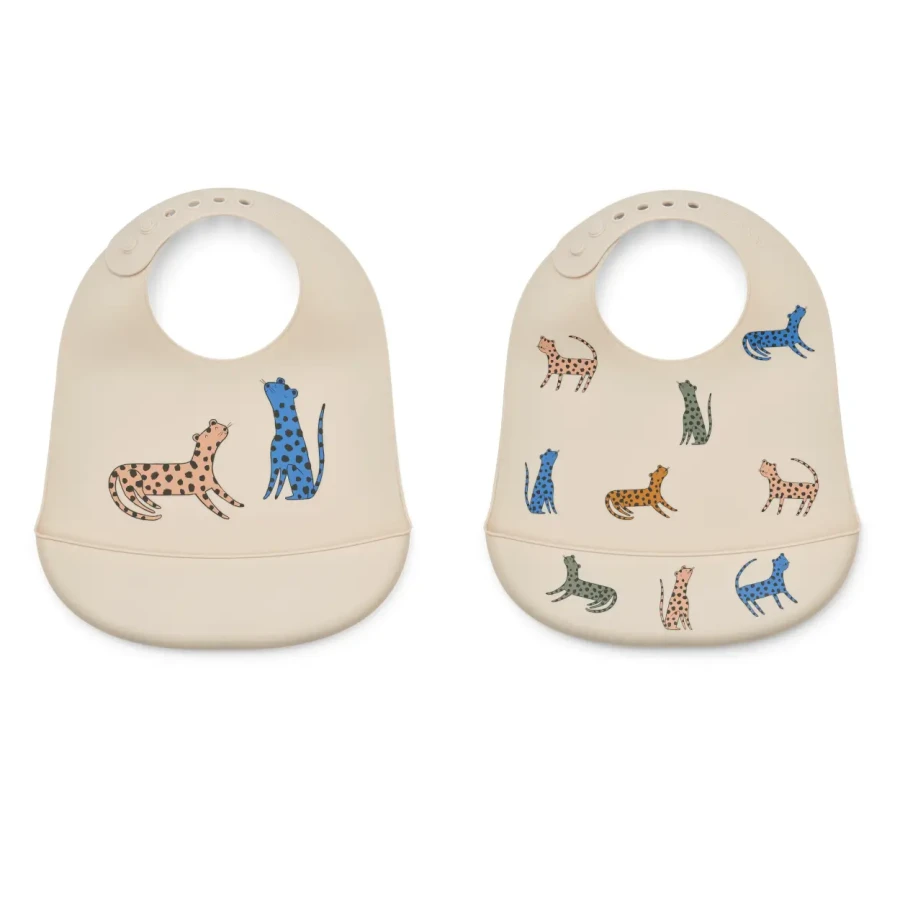 Silikonowy śliniak z kieszonką Tilda 2-pak - Leopard multi mix / Liewood