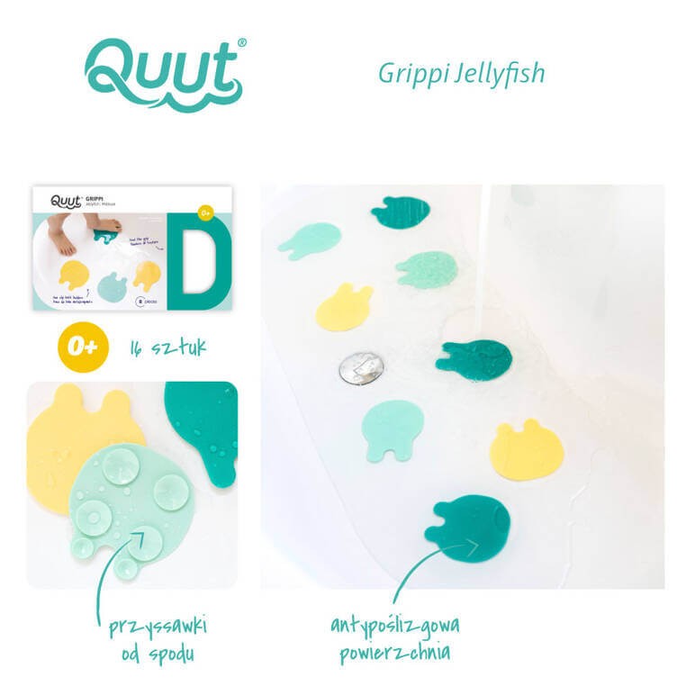 Przyssawki antypoślizgowe do wanny meduzy Grippi Jellyfish - Minty yellow / QUUT