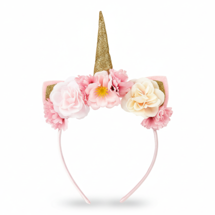 Opaska z kwiatami i złotym rogiem jednorożca / Souza!