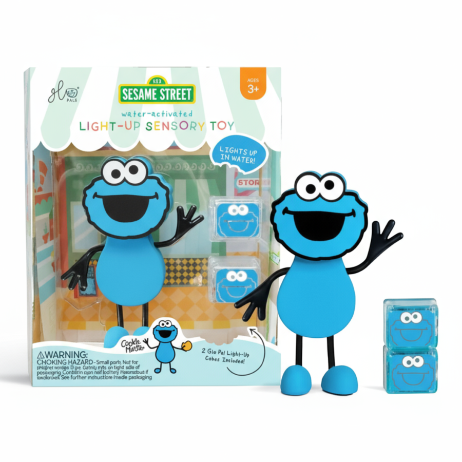 Postać do kąpieli Ciasteczkowy Potwór - zestaw z dwiema kostkami sensorycznymi świecącymi w wodzie / Glo Pals