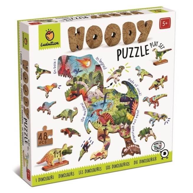 WOODY PUZZLE – drewniane puzzle konturowe – DINOZAURY / Ludattica