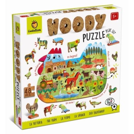 WOODY PUZZLE – drewniane puzzle konturowe – FARMA / Ludattica