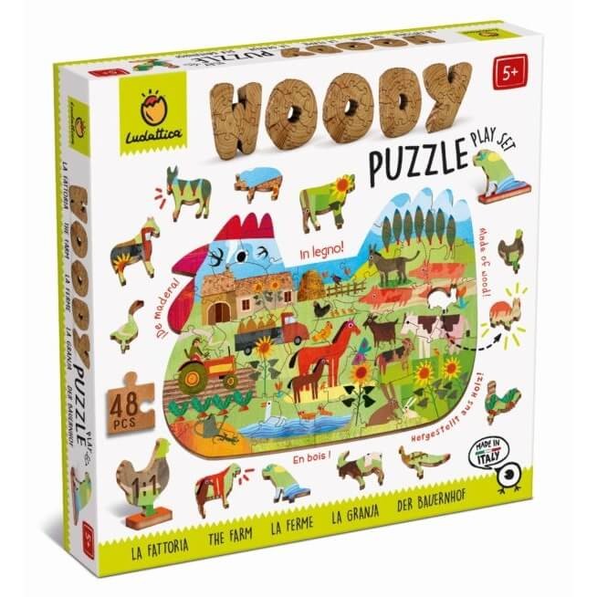 WOODY PUZZLE – drewniane puzzle konturowe – FARMA / Ludattica