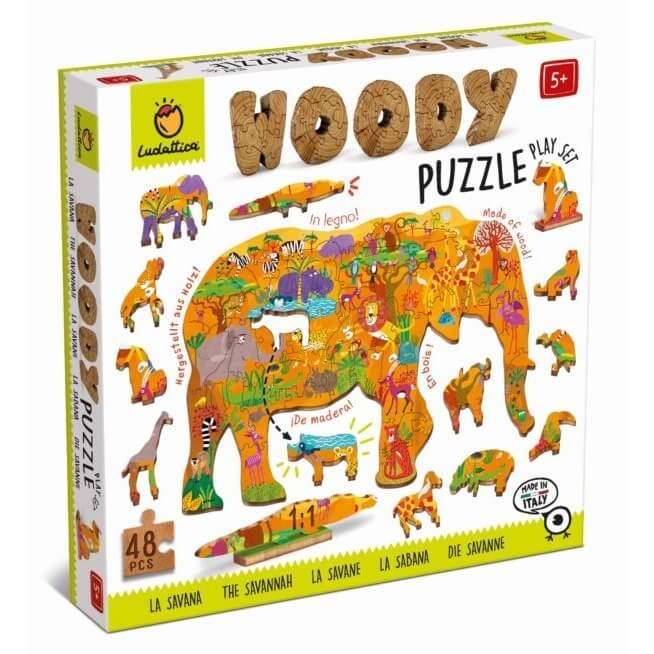 WOODY PUZZLE – drewniane puzzle konturowe – SAWANNA / Ludattica