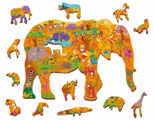 WOODY PUZZLE – drewniane puzzle konturowe – SAWANNA / Ludattica