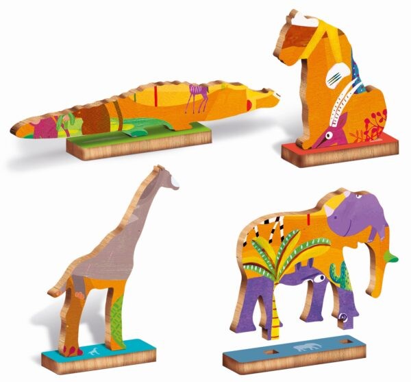 WOODY PUZZLE – drewniane puzzle konturowe – SAWANNA / Ludattica