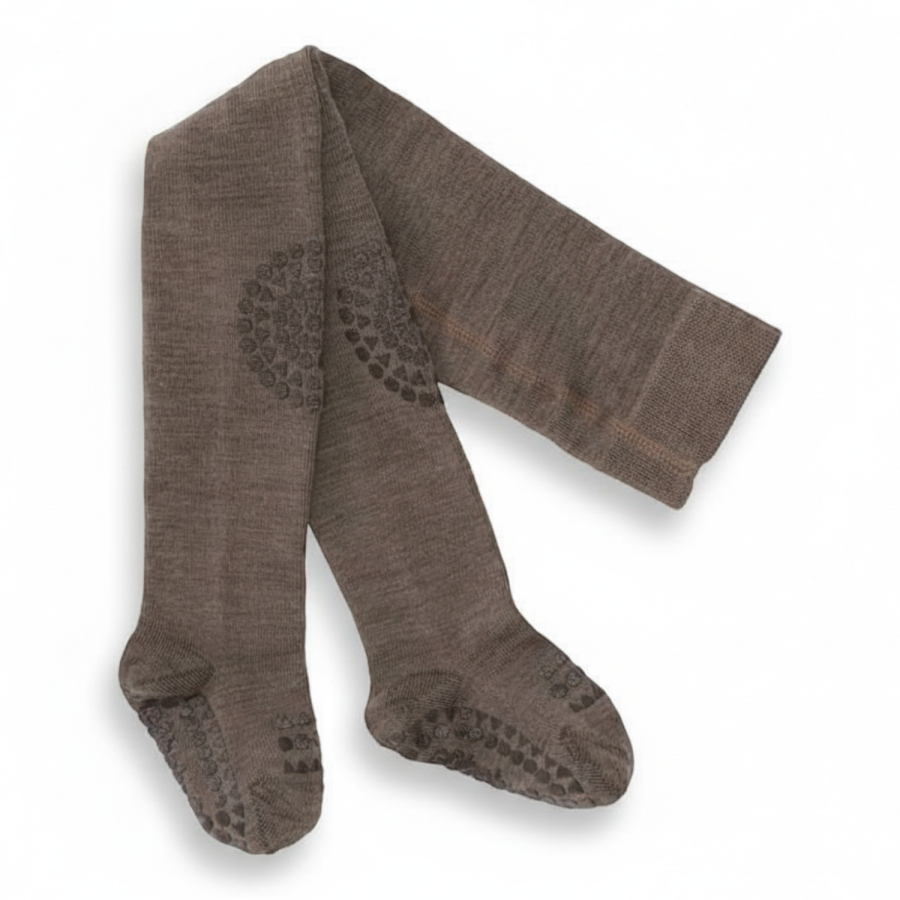 Antypoślizgowe rajstopy do raczkowania i nauki chodzenia WOOL Brown Melange / GoBabyGo