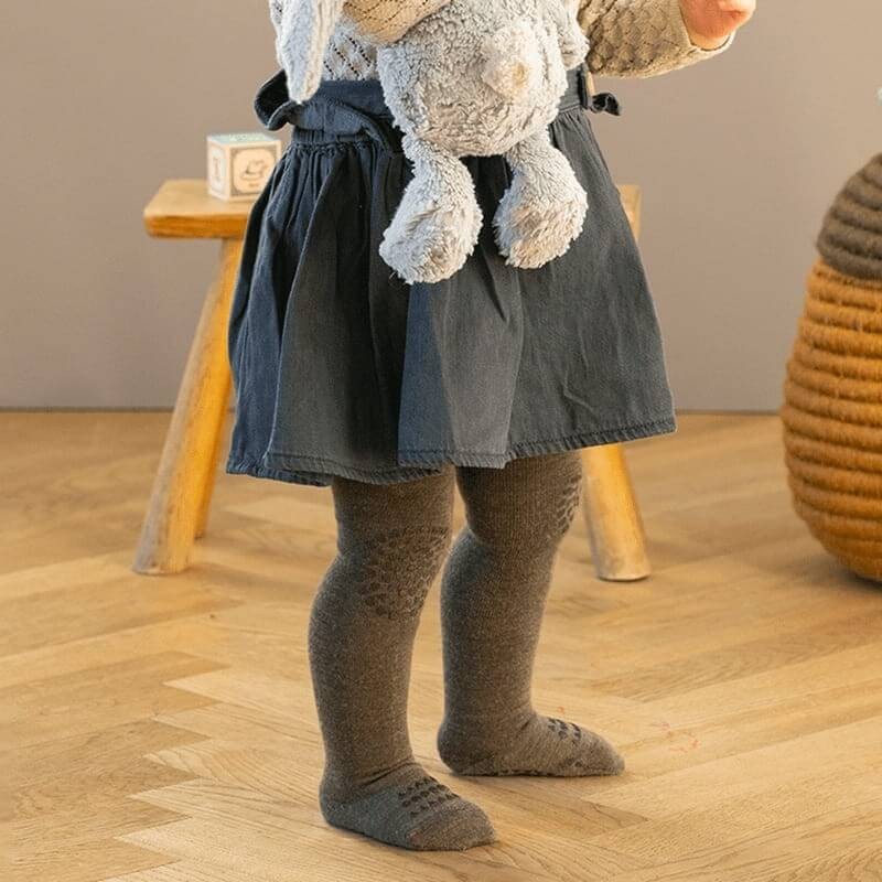 Antypoślizgowe rajstopy do raczkowania i nauki chodzenia WOOL Brown Melange / GoBabyGo