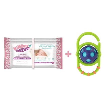 Zestaw: Chusteczki nawilżane Kinder by Nature 2-pak + Grzechotka Sassy