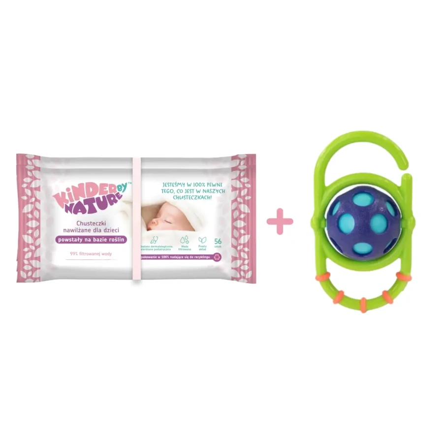 Zestaw: Chusteczki nawilżane Kinder by Nature 2-pak + Grzechotka Sassy
