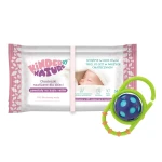 Zestaw: Chusteczki nawilżane Kinder by Nature 2-pak + Grzechotka Sassy