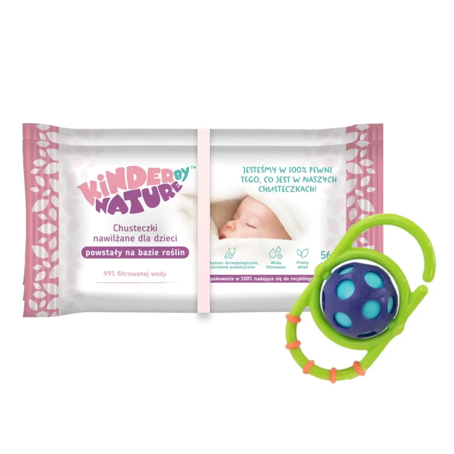 Zestaw: Chusteczki nawilżane Kinder by Nature 2-pak + Grzechotka Sassy