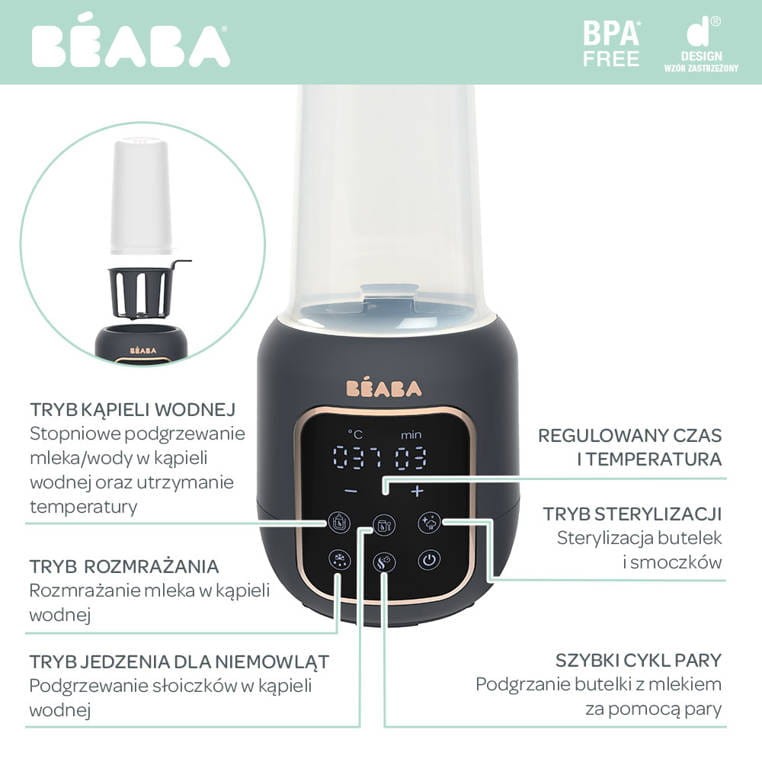 Wielofunkcyjny podgrzewacz i sterylizator parowy do butelek i słoiczków 5w1 Multi Milk Night blue / Beaba