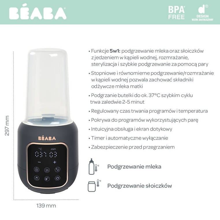 Wielofunkcyjny podgrzewacz i sterylizator parowy do butelek i słoiczków 5w1 Multi Milk Night blue / Beaba