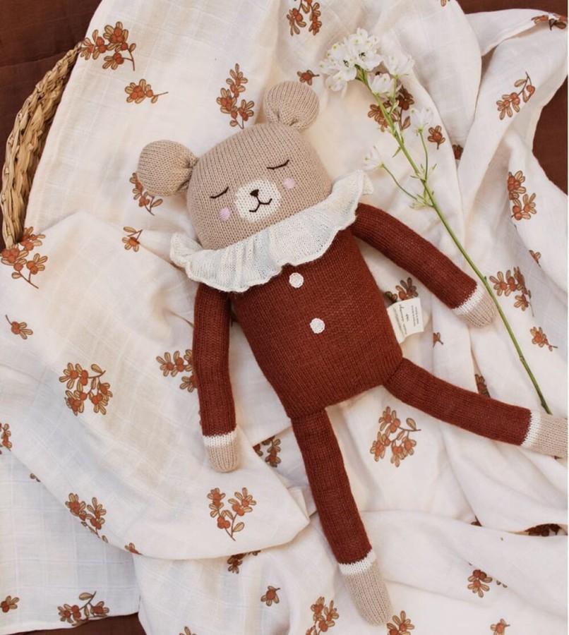 Duży dziergany miś z wełny alpaki - sienna pyjamas / Main Sauvage