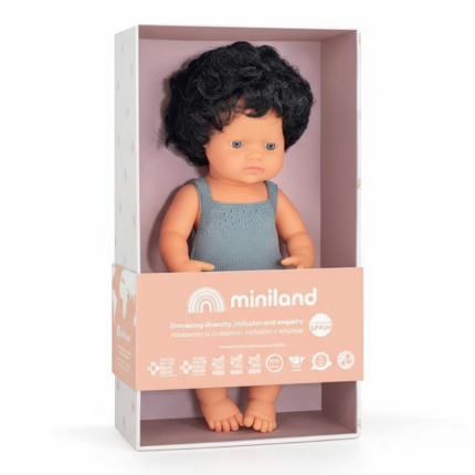 Lalka chłopiec Europejczyk Colourful Edition - Czarne Kręcone Włosy, 38cm / Miniland Doll