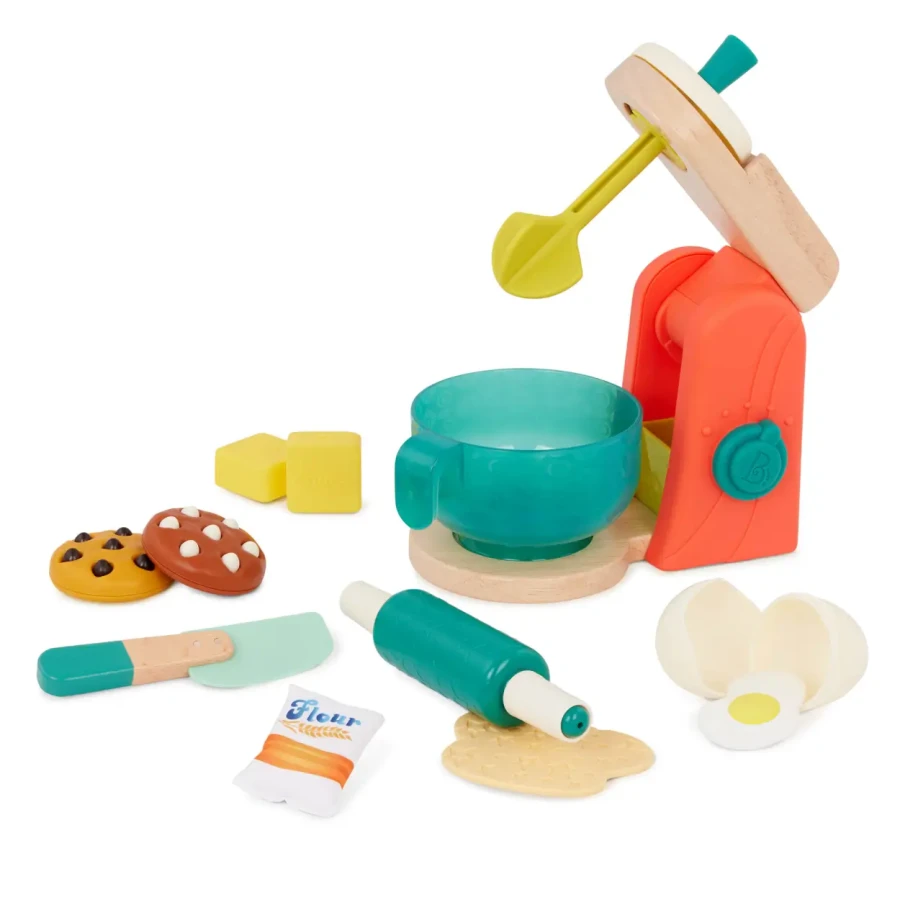 Mini Chef – Mix & Bake Playset – drewniany mikser z akcesoriami i składnikami do pieczenia ciast / B.Toys