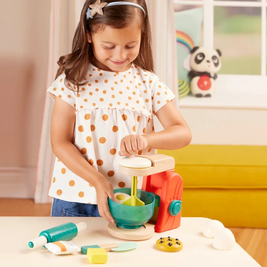 Mini Chef – Mix & Bake Playset – drewniany mikser z akcesoriami i składnikami do pieczenia ciast / B.Toys