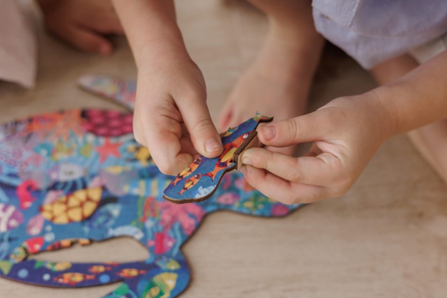 WOODY PUZZLE – drewniane puzzle konturowe – OCEAN / Ludattica