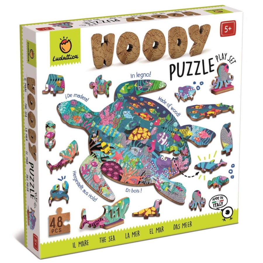 WOODY PUZZLE – drewniane puzzle konturowe – OCEAN / Ludattica