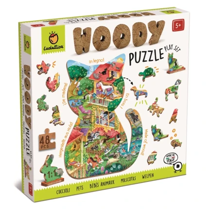WOODY PUZZLE – drewniane puzzle konturowe – ZWIERZĘTA DOMOWE / Ludattica