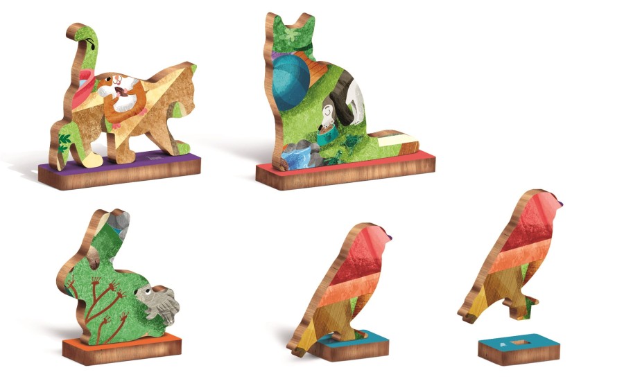 WOODY PUZZLE – drewniane puzzle konturowe – ZWIERZĘTA DOMOWE / Ludattica