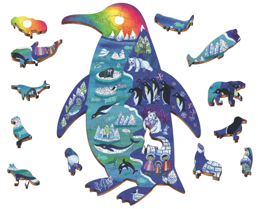 WOODY PUZZLE – drewniane puzzle konturowe – ZWIERZĘTA POLARNE / Ludattica