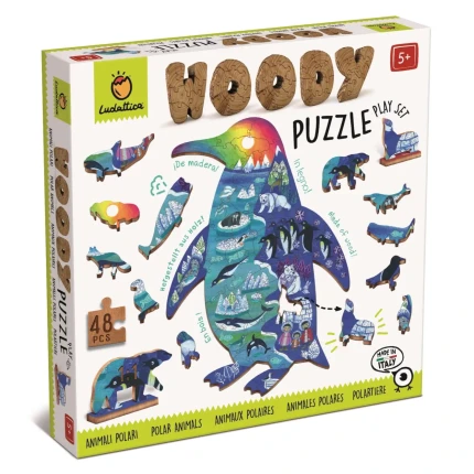 WOODY PUZZLE – drewniane puzzle konturowe – ZWIERZĘTA POLARNE / Ludattica