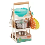 Mini Chef - Pot-n-Pan Playset - zestaw realistycznych naczyń i przyborów kuchennych ze stojakiem / B.Toys