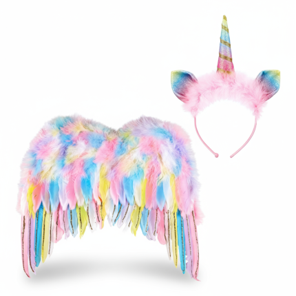 Skrzydła z tęczowych piór i opaska jednorożca / Souza!