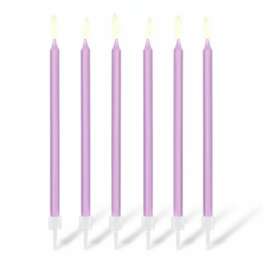 Świeczki urodzinowe gładkie, 14cm - jasny liliowy / PartyDeco