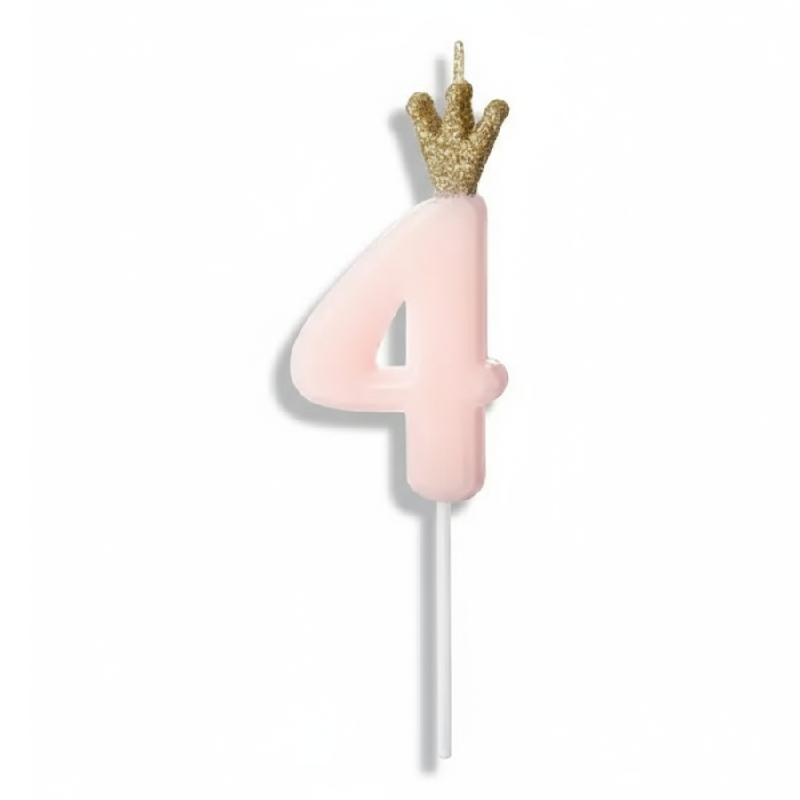 Świeczka urodzinowa Cyferka 4 - jasny różowy / PartyDeco