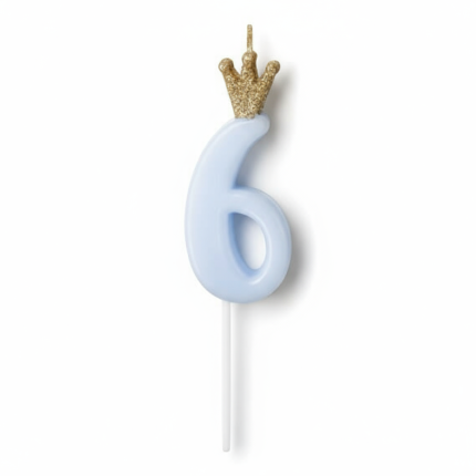 Świeczka urodzinowa Cyferka 6 - jasny niebieski / PartyDeco