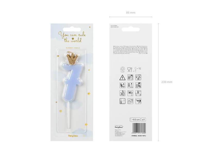Świeczka urodzinowa Cyferka 7 - jasny niebieski / PartyDeco