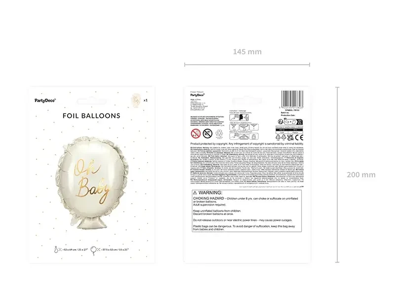 Balon foliowy Oh baby, 53x69 cm / PartyDeco