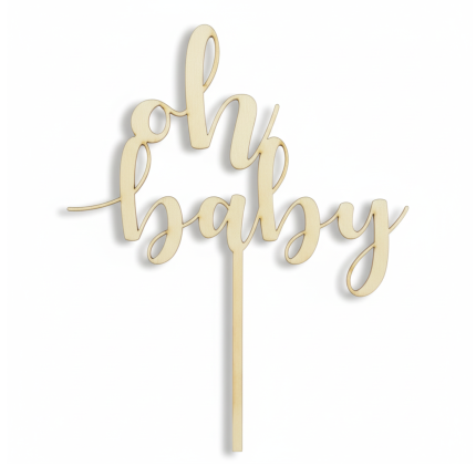 Topper drewniany Oh baby, 17cm / PartyDeco