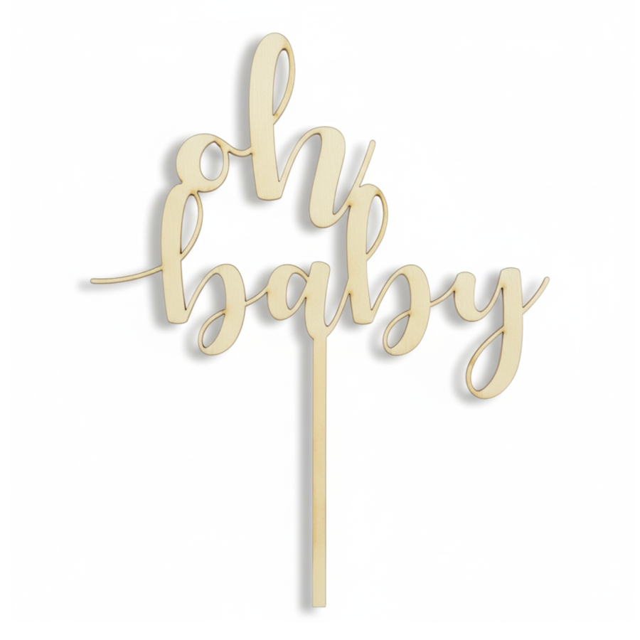 Topper drewniany Oh baby, 17cm / PartyDeco