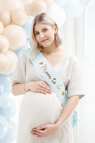 Szarfa Mom to be - jasny tiffany blue / PartyDeco