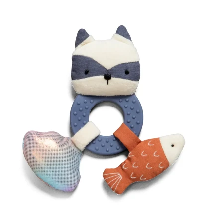 Mini grzechotka z gryzakiem - Rebel the racoon / Sebra