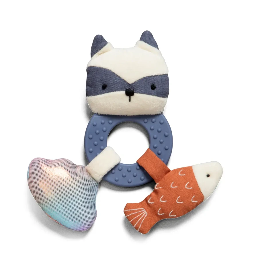 Mini grzechotka z gryzakiem - Rebel the racoon / Sebra