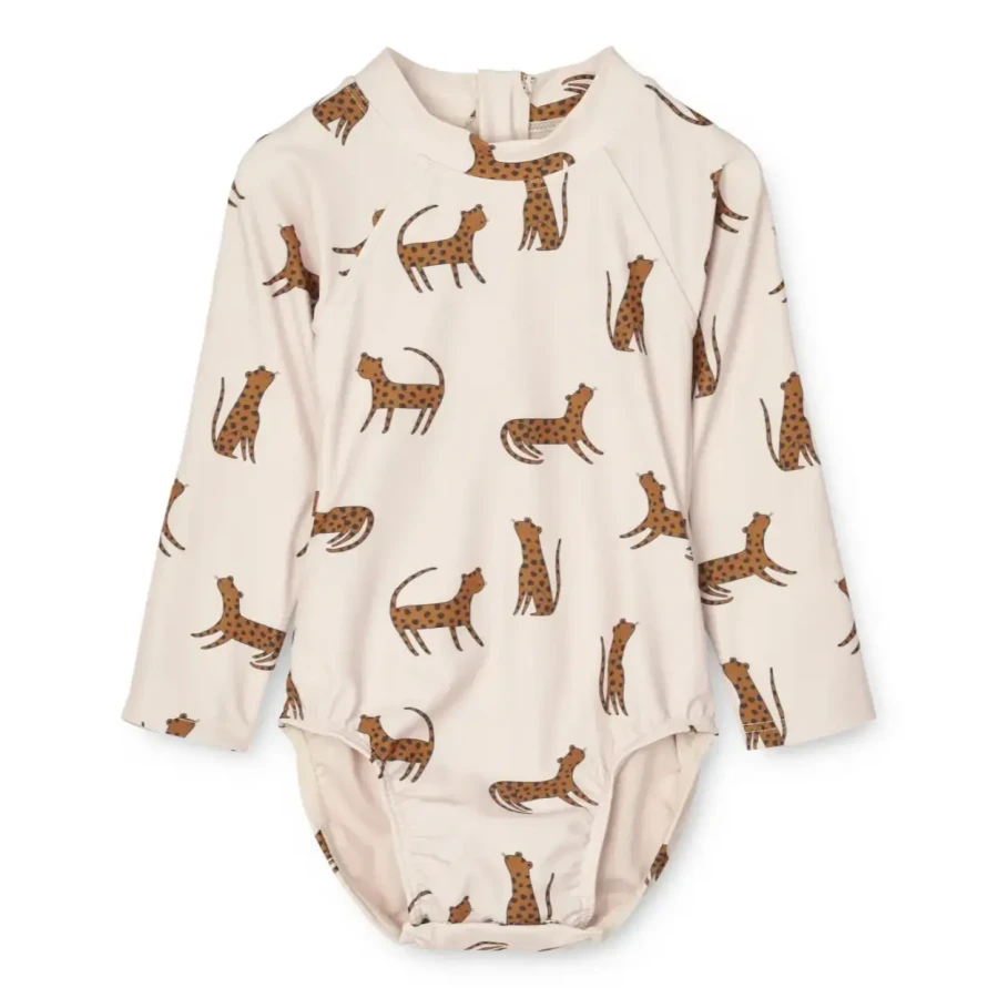 Kostium kąpielowy UV z długim rękawem Maxime - Leopard, sandy / Liewood