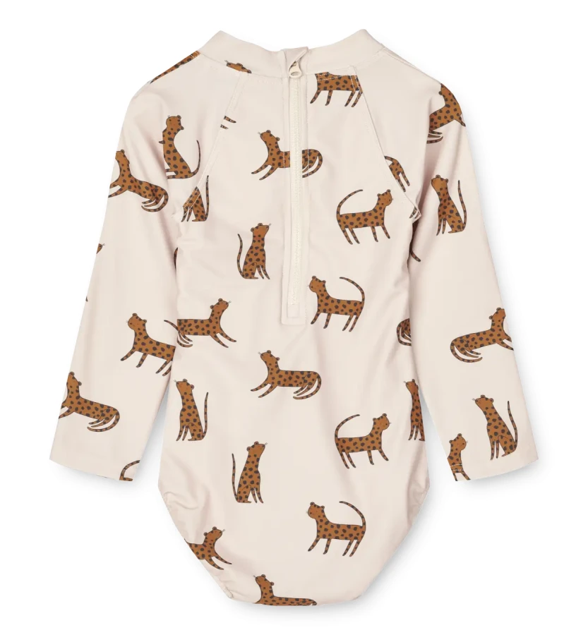 Kostium kąpielowy UV z długim rękawem Maxime - Leopard, sandy / Liewood