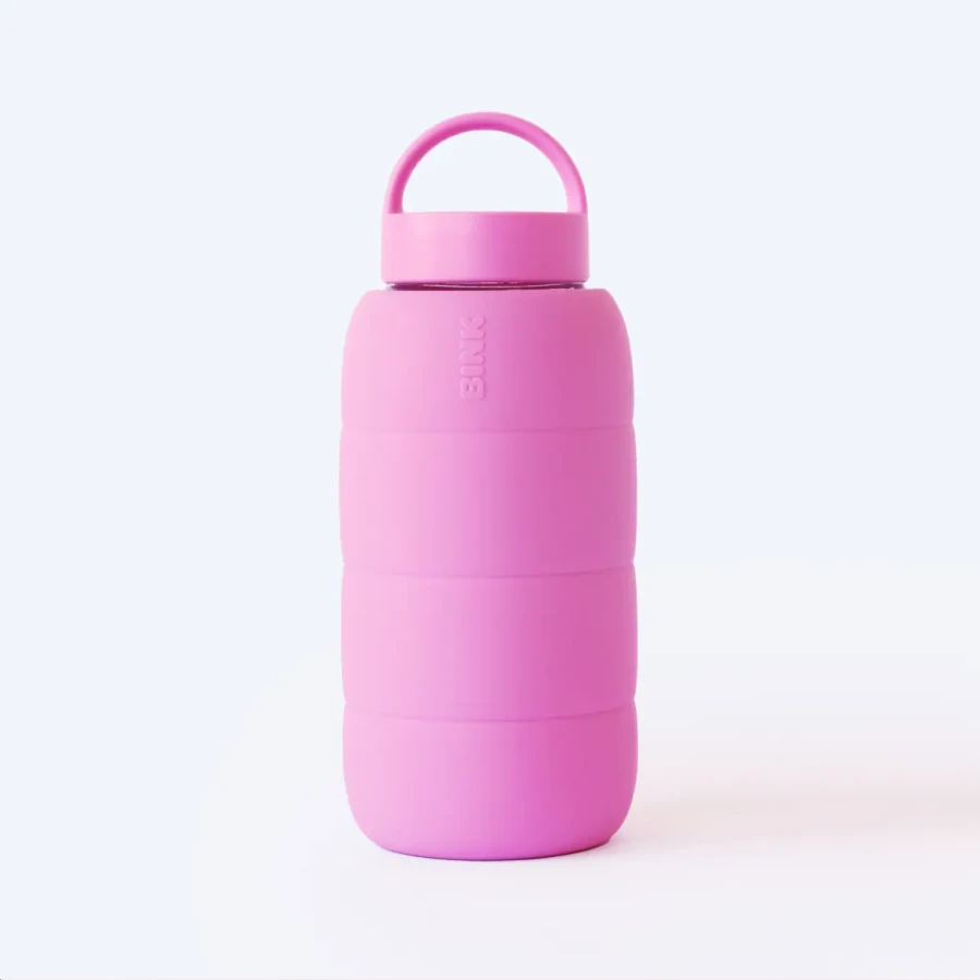 Szklana butelka do monitorowania dziennego nawodnienia Puffer Bottle - BUBBLEGUM / BINK