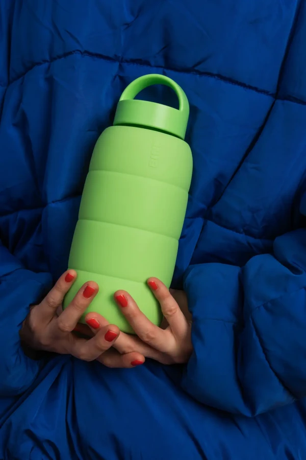 Szklana butelka do monitorowania dziennego nawodnienia Puffer Bottle - LIME / BINK