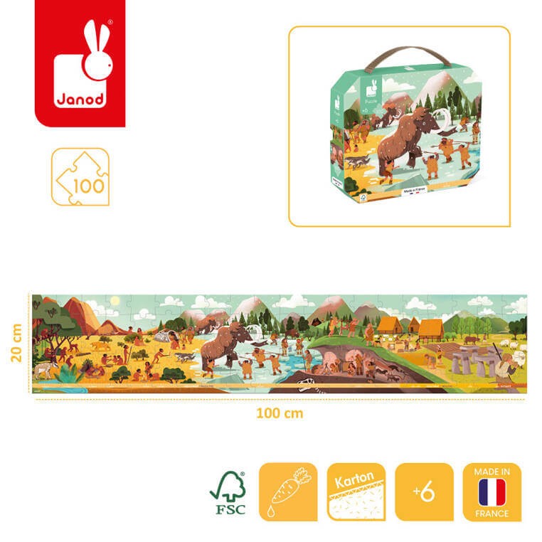 Puzzle panoramiczne w walizce Prehistoria 100 elementów / Janod