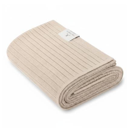 Kocyk ze 100% wełny merino warm beige w prążek - premium collection / My Memi